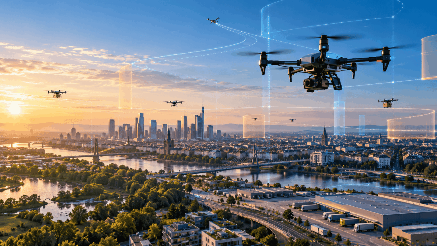Plataforma U-space gestionando rutas y tráfico de drones en el espacio aéreo europeo